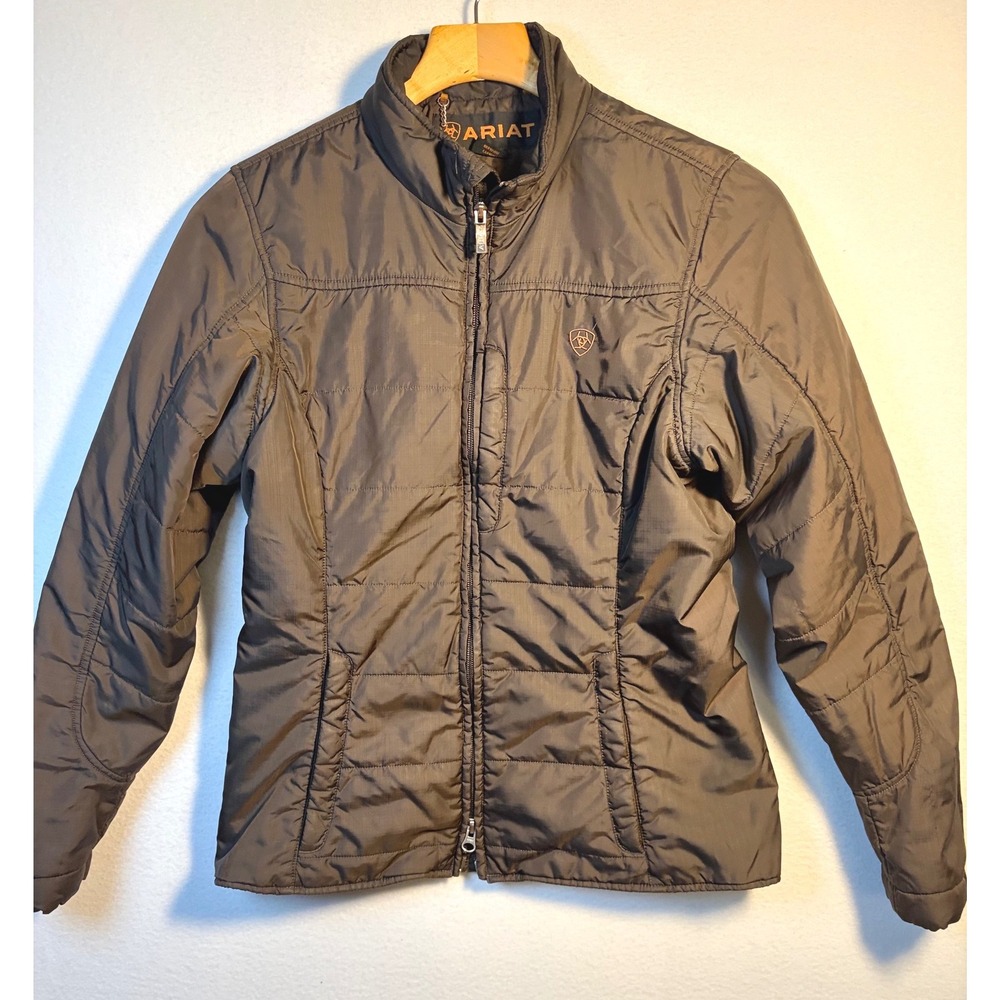 Ariat Puffer Jacket Women Medium Brown Excellent Quilted Full Zip Equestrian